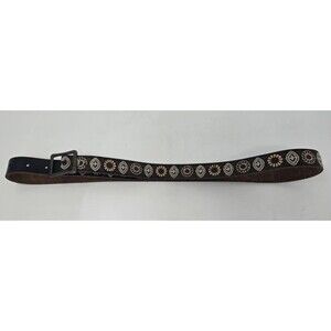 Lucky Brand Boho Embroidered Leather Belt Sz L Floral Boho Hippy Coastal Cowgirl